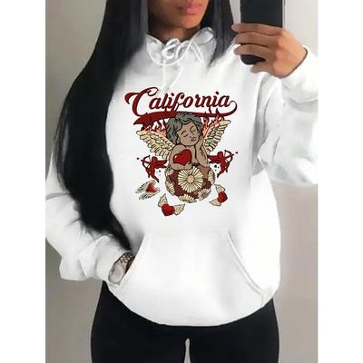 California Love Крылья Ангела Мальчик Принтованные Толстовки Женские Харадзюку Карманная Уличная Мода Оверсайз Худи Флис Осень