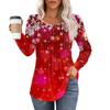Женская модная повседневная плиссированная футболка с круглым вырезом и рождественским принтом с длинными рукавами
