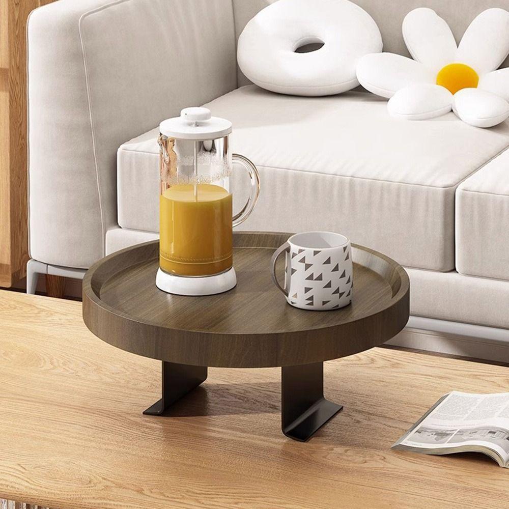 Adjustable Wooden Mini Side Table Round Couch Arm Side Holder Sofa Arm Rest Organizer Family