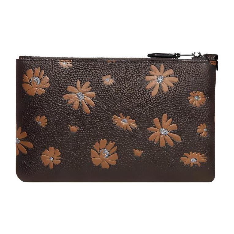 Coach Большая сумка-кошелек на запястье, Женская сумка-клатч с цветочным принтом «Ромашка» из фактурной кожи, Повседневная, для путешествий, покупок CF349-V5L38