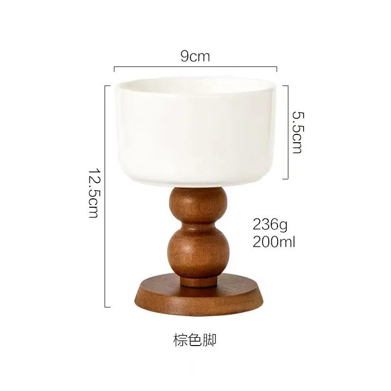 Новая креативная керамическая тарелка для закусок в стиле ретро на высоких ножках, изысканная чаша для чая, фруктов и блюдца, французская десертная чаша, высокий деревянный бокал для вина