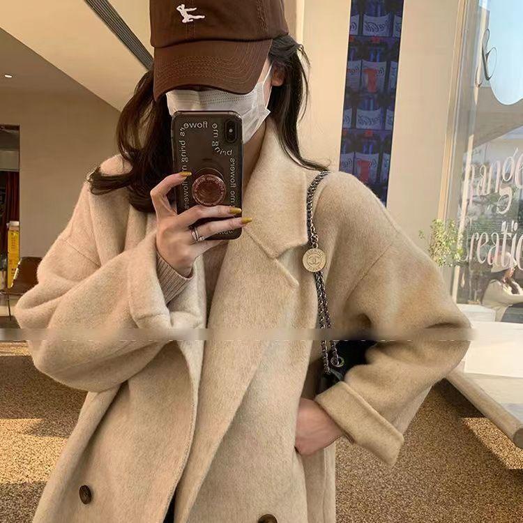 Двустороннее шерстяное пальто Свободное повседневное шерстяное пальто