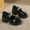Модные винтажные туфли-лодочки Мэри Джейн на высоком каблуке для женщин 2025, лакированная кожа, туфли на платформе, женские туфли с жемчугом на толстом каблуке