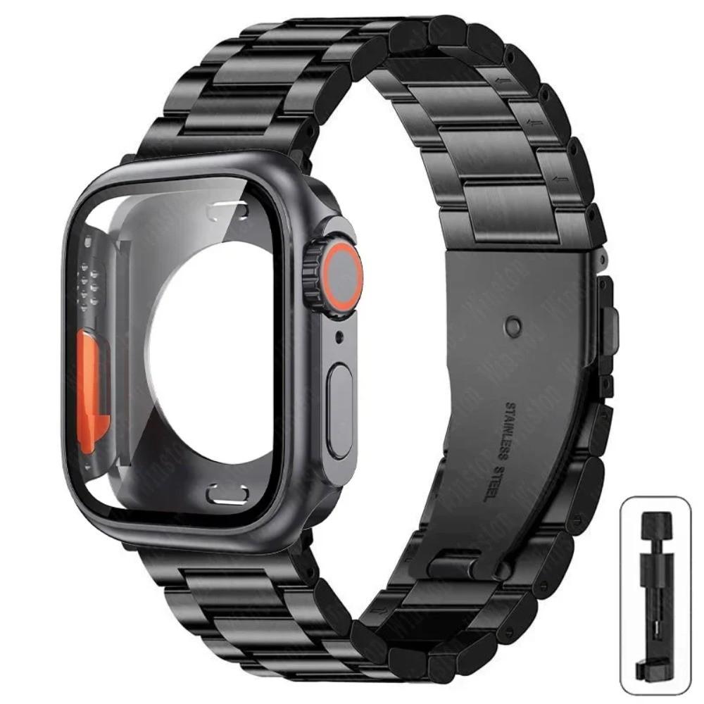 Ремешок + чехол для Apple Watch 11 10 42 мм 46 мм 9 8 7 41 мм 45 мм Металлический ремешок Корпус из поликарбоната для iWatch Series 6 5 4 SE 40 мм 44 мм