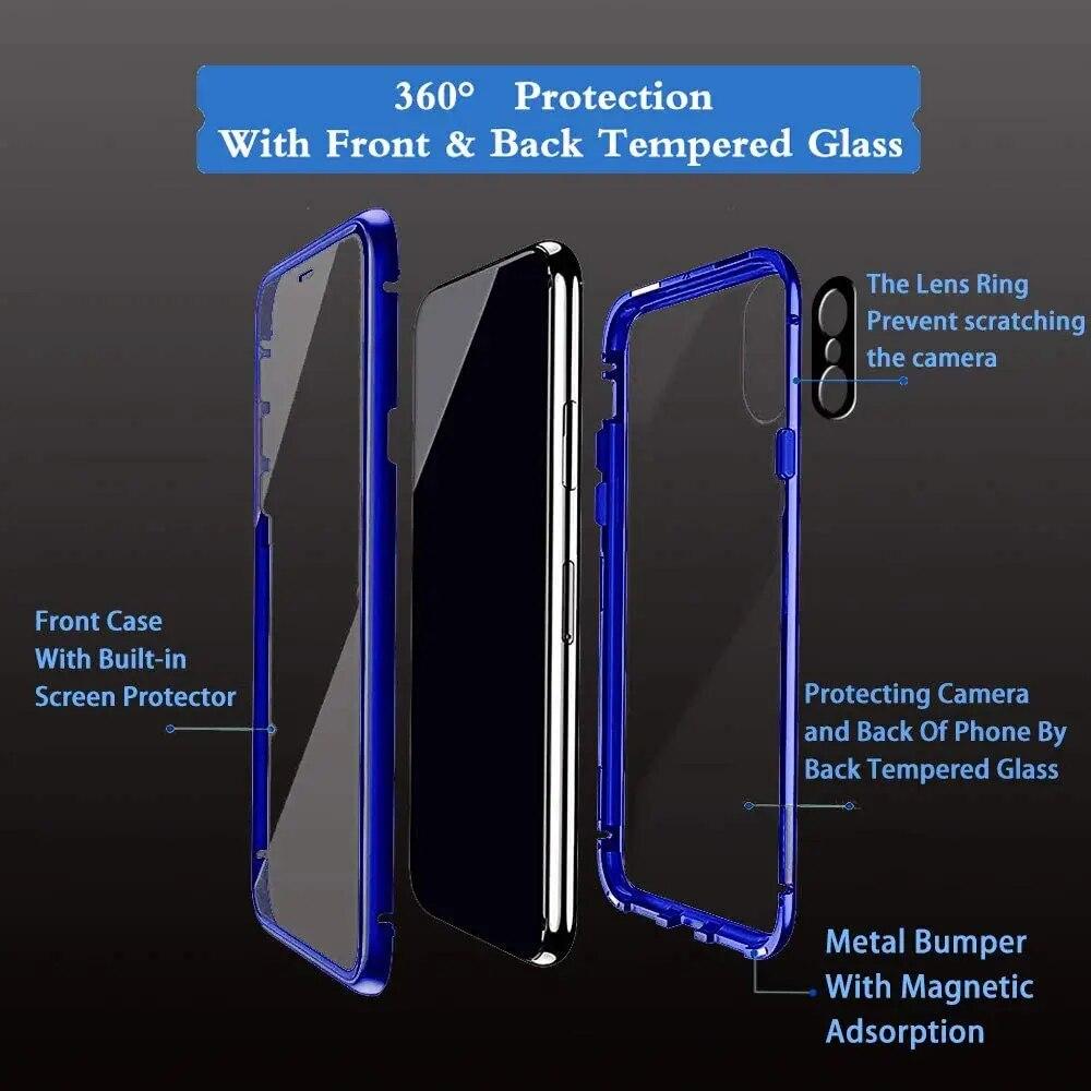 Магнитный чехол для Honor X50 X50i X10 X20 SE X30i X40 9X Pro Lite, защита объектива, двухстороннее закаленное стекло, металлическая рамка, противоударный чехол
