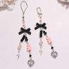 Goth Y2K Phone Charm Bow Keychain Pendant Kawaii Key Chain Bag For Girls Women Guitar Strap Lanyard Beaded Keychain Pendant