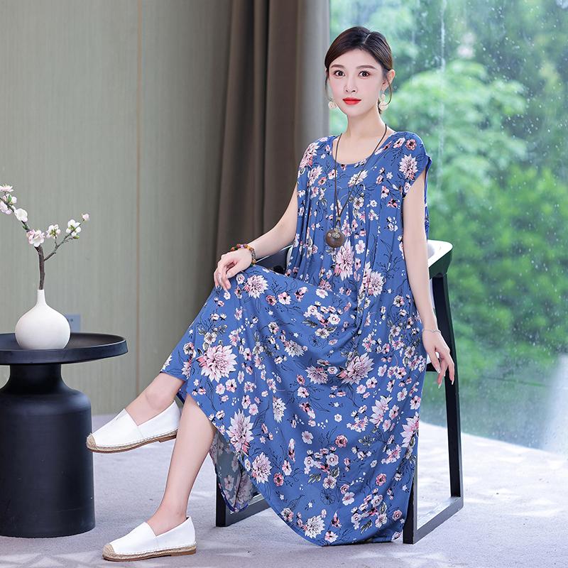 New Hot Fashion Casual 2024 Summer Dress For Women Print Loose O-Neck Cotton Women Clothing Dresses Plus Size