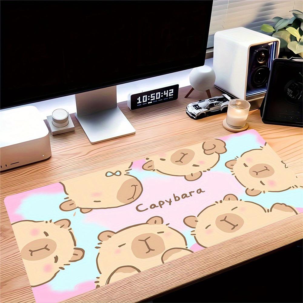 Large Multi-Size Non-Slip Rubber Base Cute, Happy, Capybara Mouse Pad, Stitched Edges Keyboard Desk Mat for School, Office, Home, Gift for F