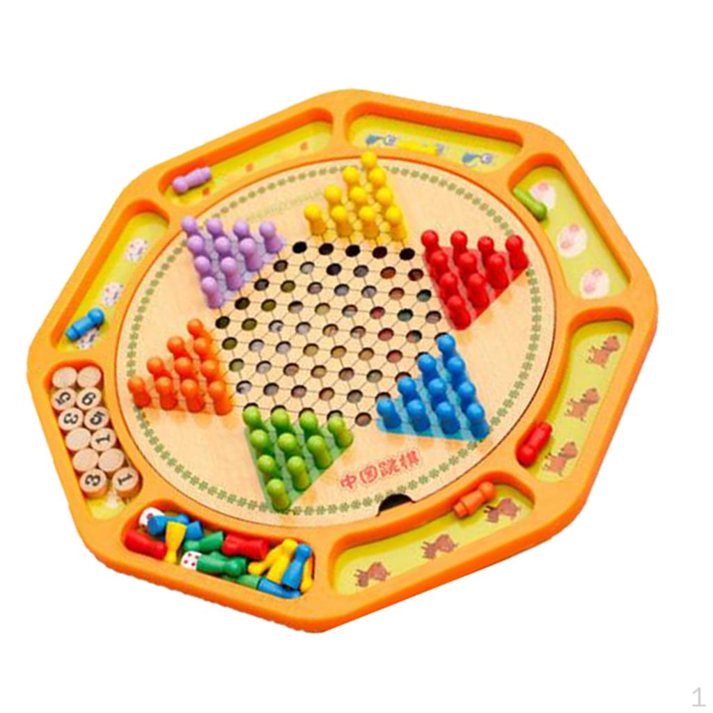 Portable Wooden Traditional Chinese Checker Game Board Kids Toys