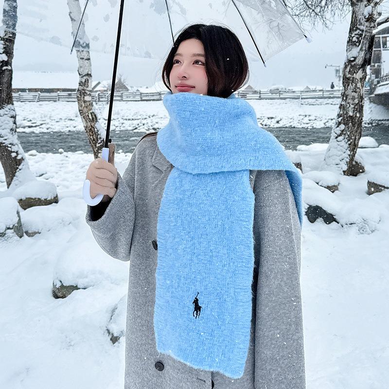Wool Pony Embroidered Wool Scarf Women's Winter New High-end Warm Knitted Scarf College Style