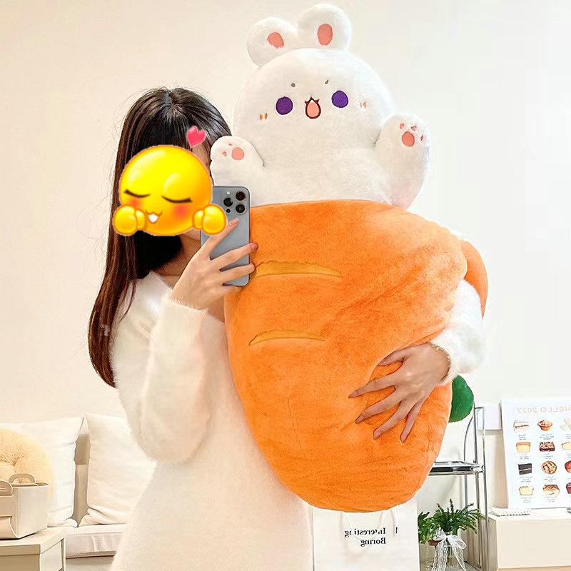 Kawaii Taiyaki Cat Plush Toy Rabbit Hiding in Carrot Dog in Big Bones Ferry Animals Plushie Throw Pillow Christmas Birthday Gift
