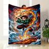 "Samurai Warrior with Fire and Water Art Flannel Blanket for Bedroom Living Room Sofa and Nap"