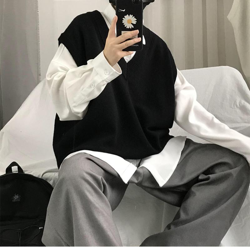 Новый модный толстый жилет без рукавов с v-образным вырезом, свитер без рукавов, хлопковая школьная форма, хлопковый свободный вязаный жилет, свитер для мужчин