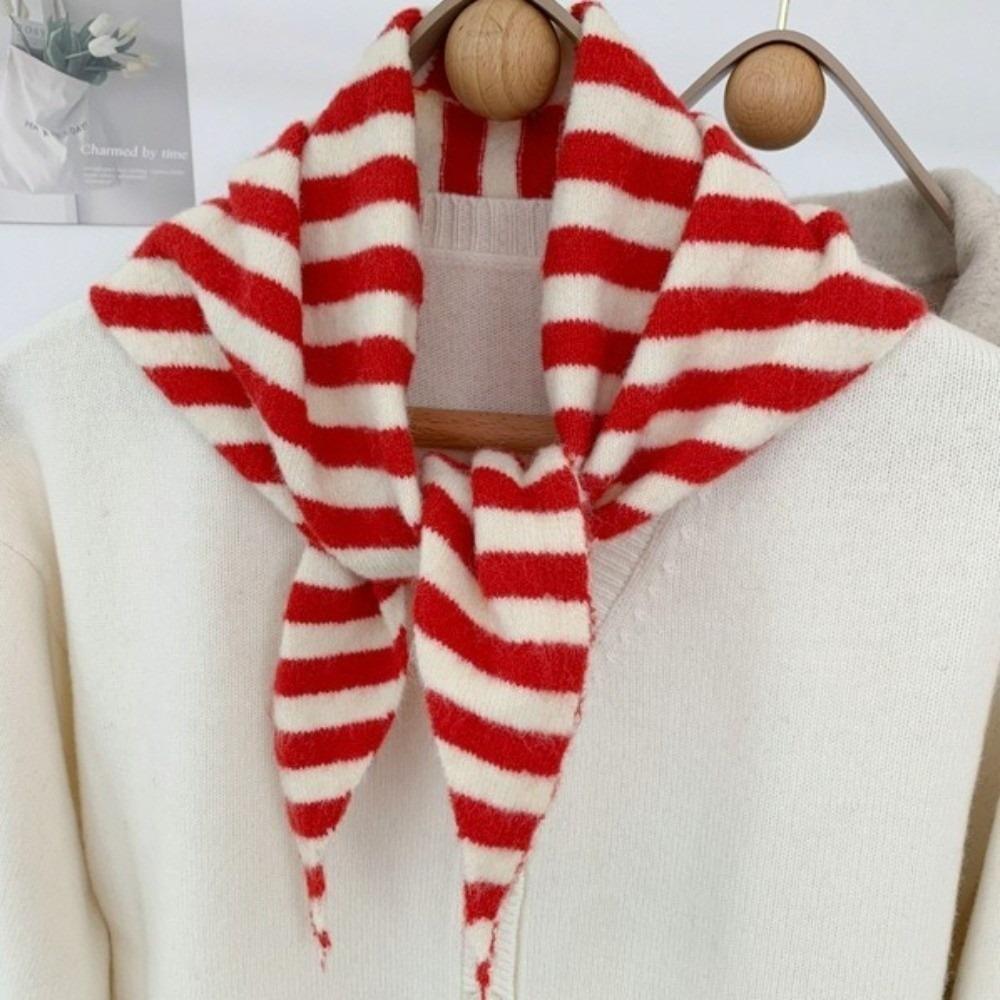 Solid Color Knitted Triangle Scarf Striped False Collar Neck Cover Cross Scarves Girl