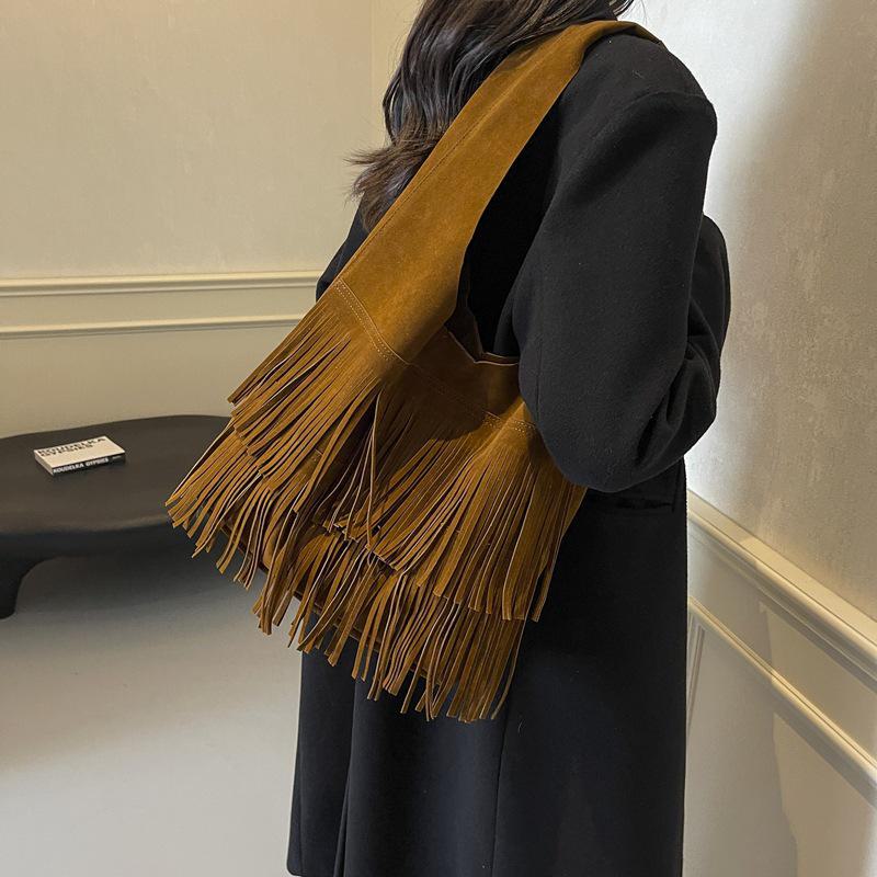 2024 Retro Tassel Large-Capacity Mother-and-Child Ladies Shoulder Crossbody Bag