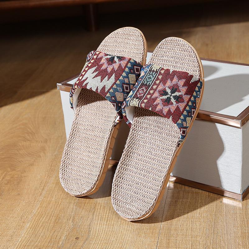 Льняные тапочки домашние толстоподошвенные соломенного плетения мужские и женские летние прохладные тапочки домашние комнатные нескользящие и не вызывающие запаха ног
