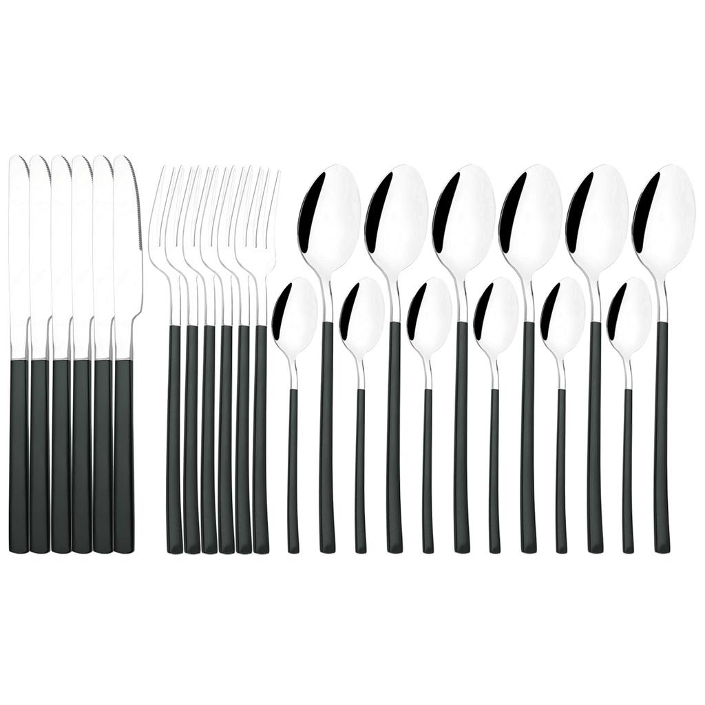 Western 24Pcs Black Gold Dinnerware Set Luxury Knives Fork Tea Spoon Cutlery Set Stainless Steel Flatware Tableware Kitchen Silverware