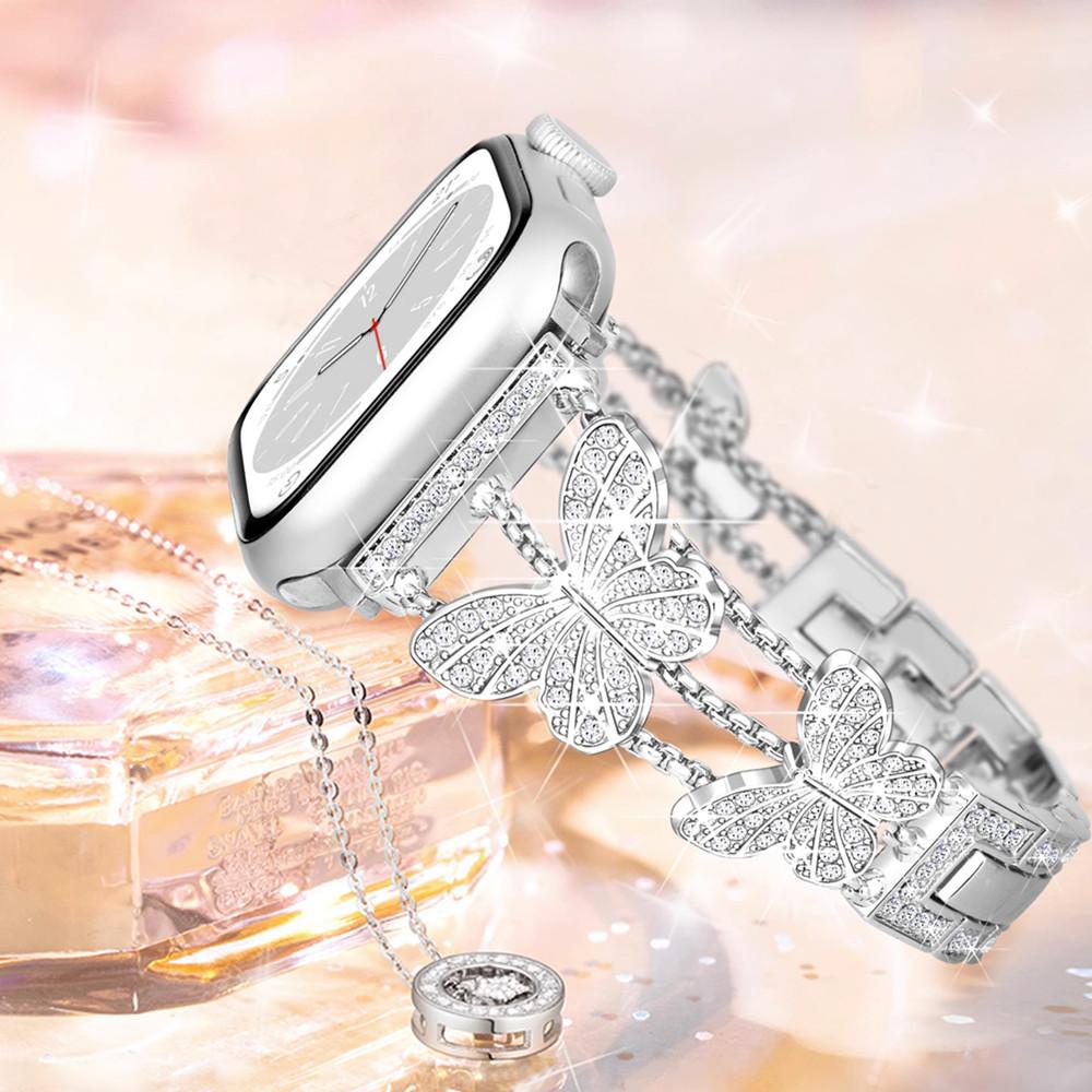 Для ремешка Apple Watch 44 мм 40 41 38 мм, блестящий металлический браслет с бабочками для iWatch Series 9 8 7 6 5 4 3 SE 42 мм 45 мм