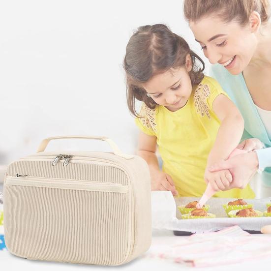 Kids Insulated Lunch Bag Corduroy Lunch Box for School Spacious Cooler Organizer with