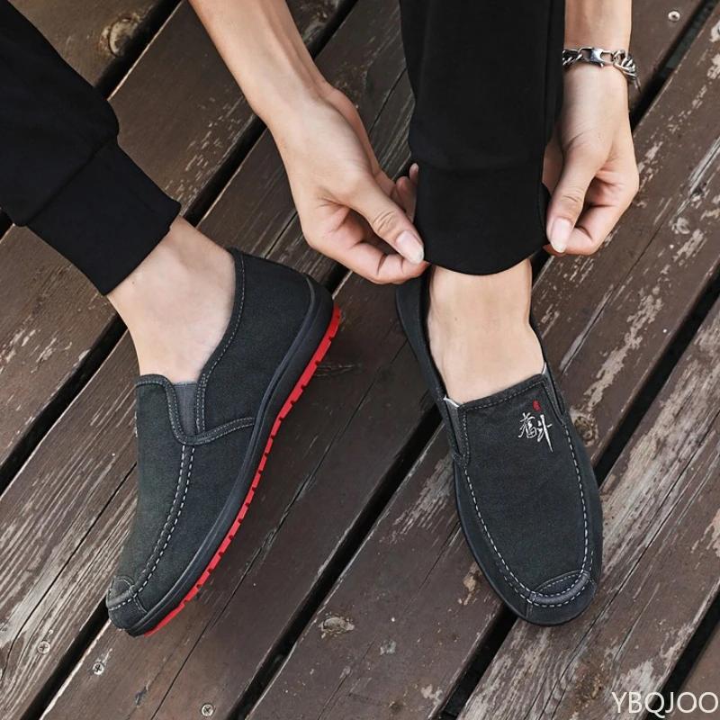 Мужские туфли на плоской подошве, новые, противоскользящие и износостойкие, на мягкой подошве, удобные, повседневные парусиновые туфли на платформе