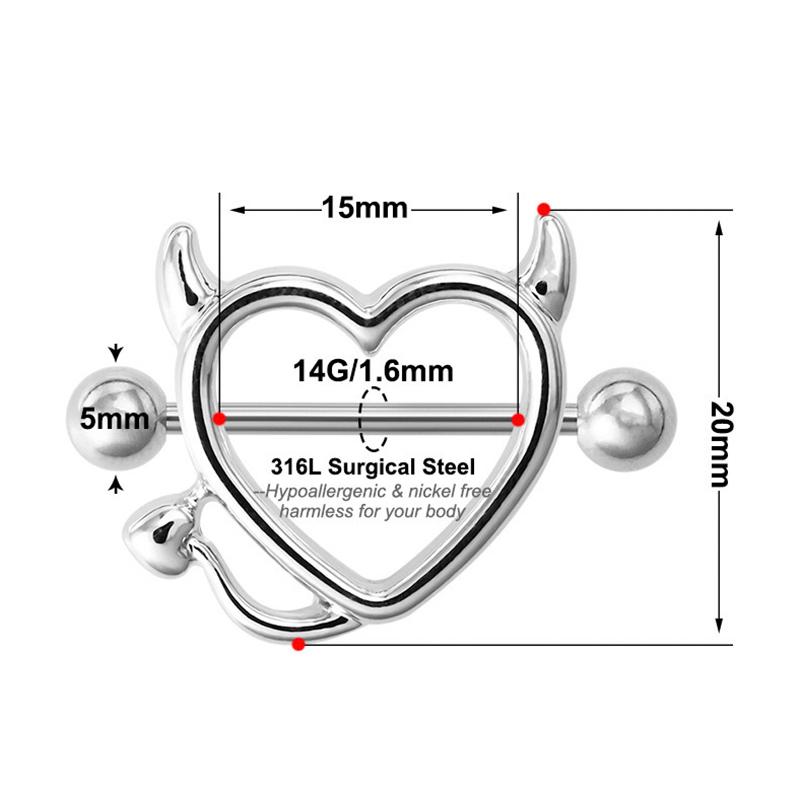 Пирсинг сосков в форме сердец из рога быка, штанга, кольца, хирургическая сталь