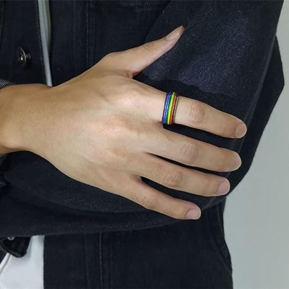 Stainless Steel Multicolour Rainbow Rings Enamel Finger Knuckle Bands Unisex Couple Rings  Woman
