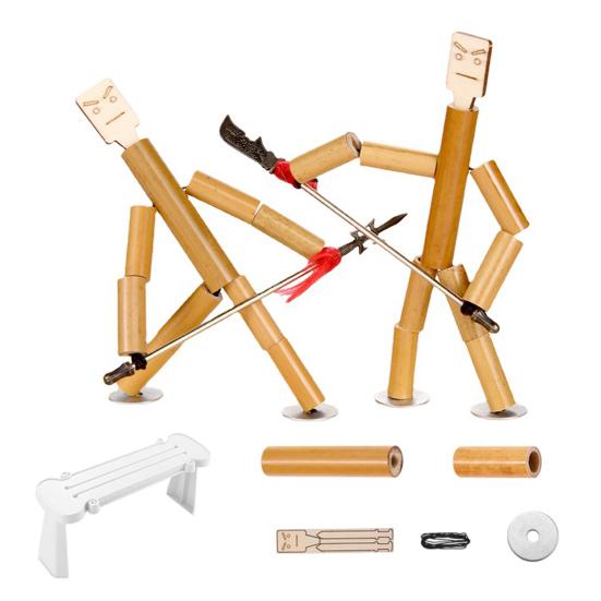 Bamboo Man Table Funny Toy with Weapon PK Battle Natural Bamboo Rope Controlled Fighter Board Game Funny
