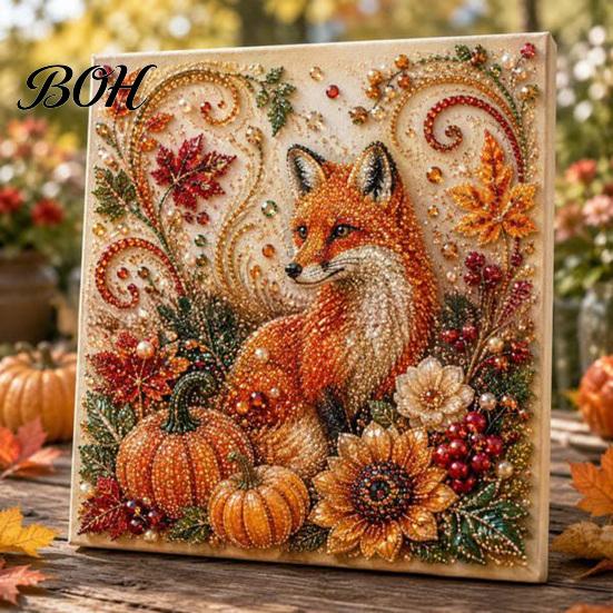 Relaxing Stress Relief Hobbies Autumn Faux Pearl Painting Kit, Fall Theme Art DIY Kit for Craft Sets Adults Adults, Fox Pumpkin 3D Set Thanksgiving