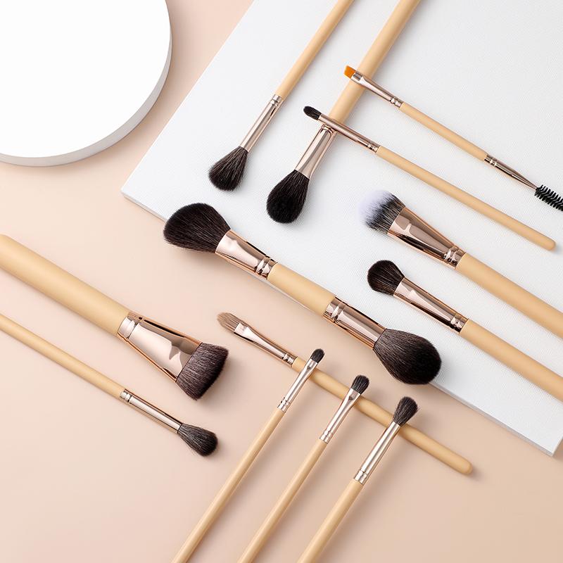 13pcs Professional Caramel Makeup Brush Set Double Head Goat Hair Vegan Brushes Private Label Factory Direct for Custom Branding