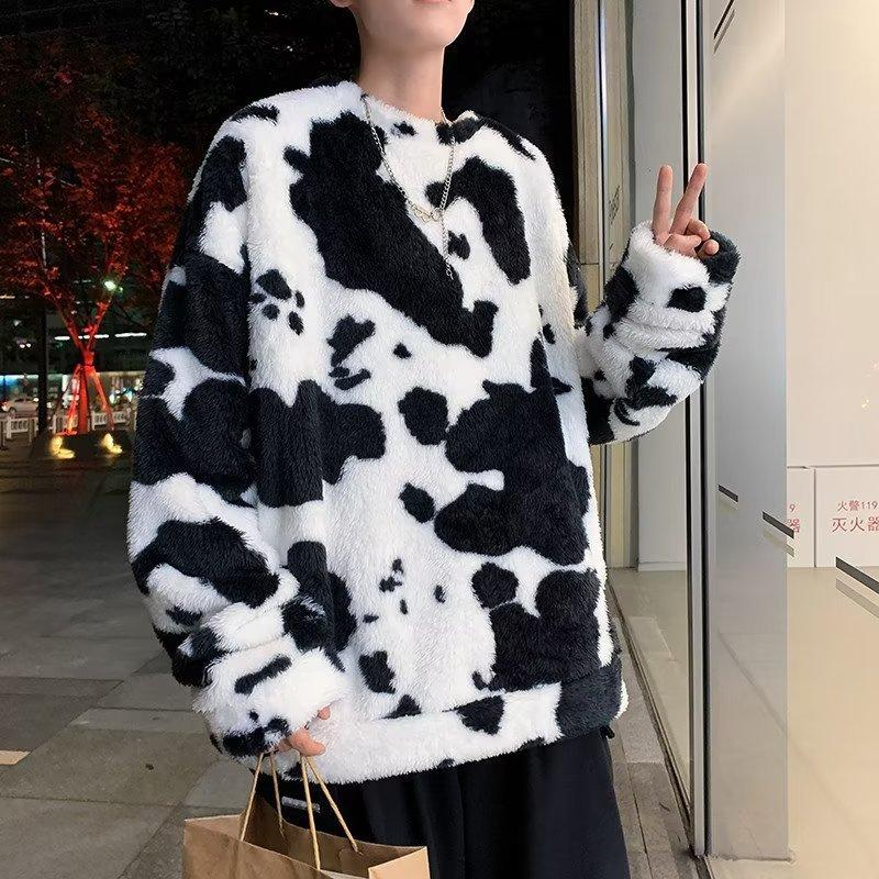 Cow Lamb Fleece Sweater Male Hip Hop Oversize Loose Thickened Coat Student Versatile Plush