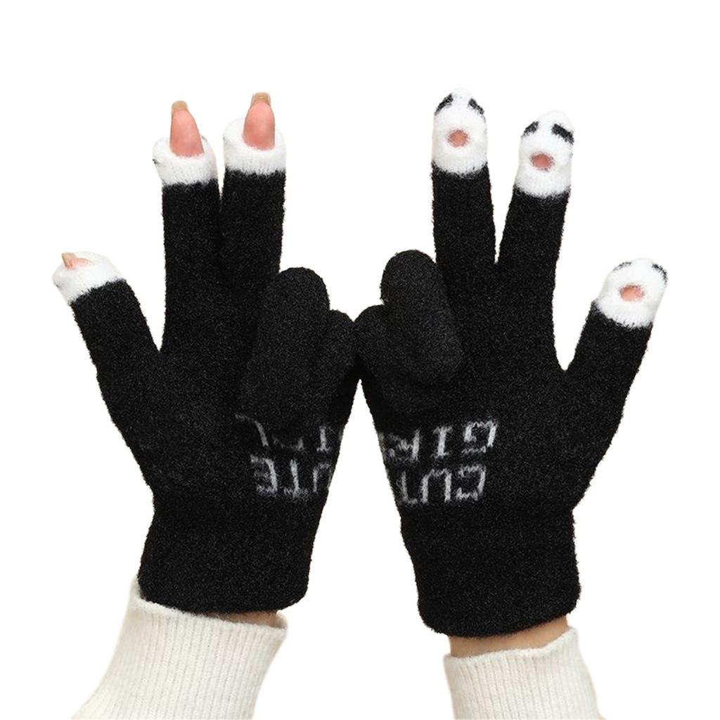 Winter Warm Stretchy Mittens Adult Knitted Touchable Screen Full Finger Gloves Knit Gloves for Cold Weather Cycling