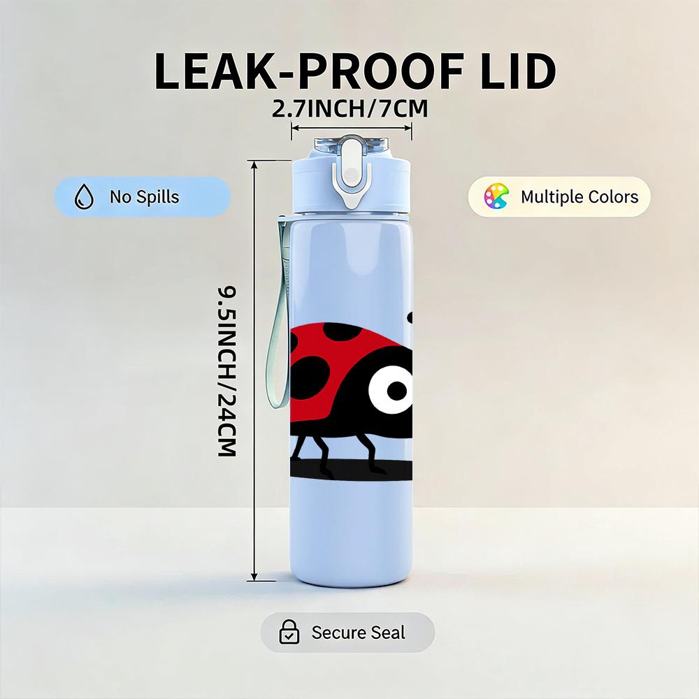 1PC Cartoon Red Ladybug 750ml Color Plastic Sports Water Bottle Leakproof Flip Straw Lid For Sports Office Home Use