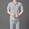 Summer Middle-aged and Elderly Men Short Sleeve Cotton Linen Shirt Set Casual Half Sleeve Loose Shirt Dad Shirt
