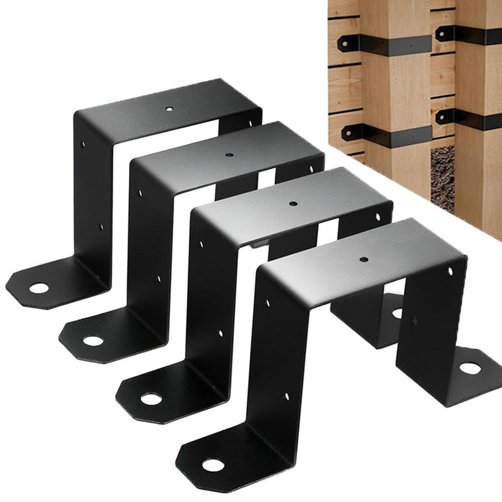 4Pcs Heavy Duty Deck Fence Brackets For 4x4inch Wood Post Beam With Black Powder Coating for Efficient Structure Support