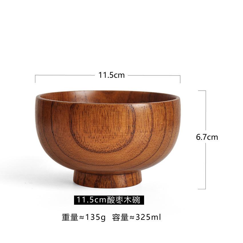 1PC Natural Sour Jujube Wood Bowl Solid Wood Rice Bowl for Kids Adults Multipurpose Soup Noodle Bowl Home Tableware Eco Friendly