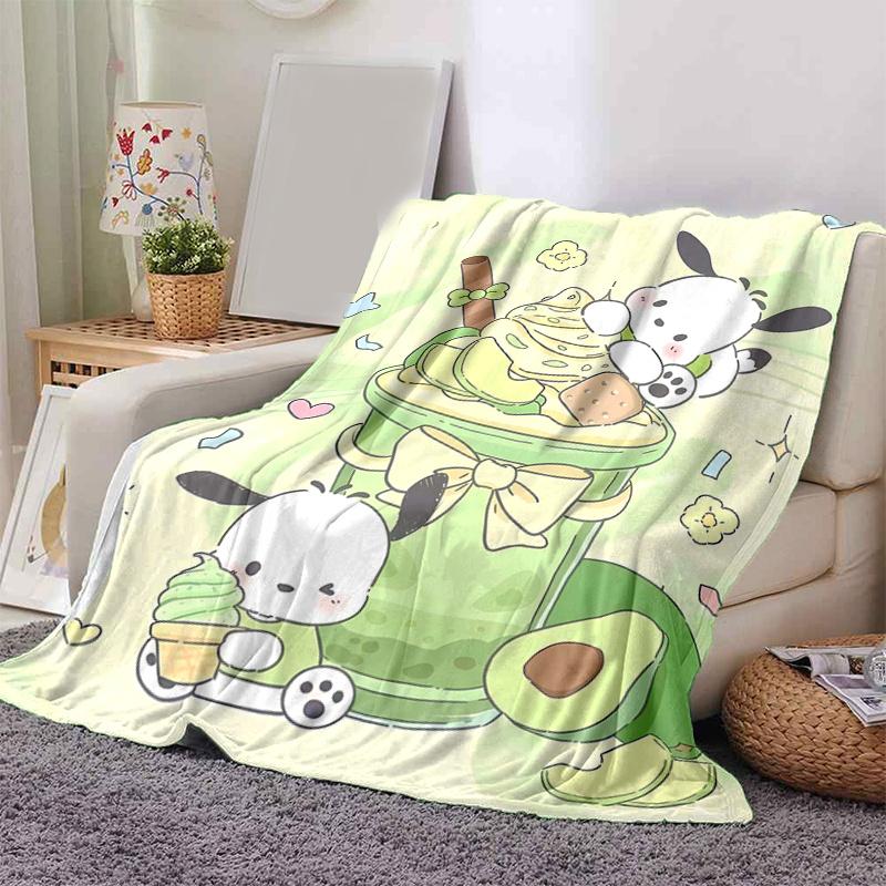 1pc Green Fruit Pochacco Blanket, Seasonal Universal Home Decorative Throw Blanket for Room, Gift Idea for Family and Friend, Living Room, Travel, Cam