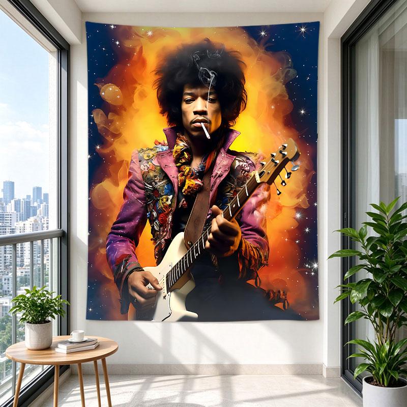 Jimi Hendrix Guitar Fire Stars Pink Jacket Rock Legend Poster Art