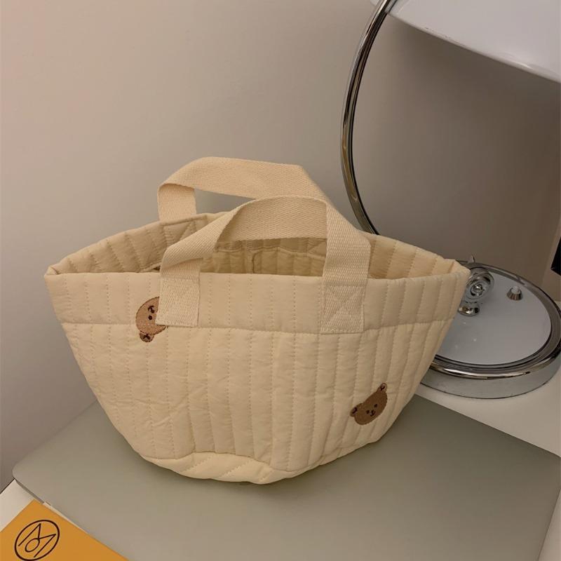 18 Spring New Quilted Bear Embroidery Storage Bucket Toy Snack Storage Basket Hand Carrying Bucket