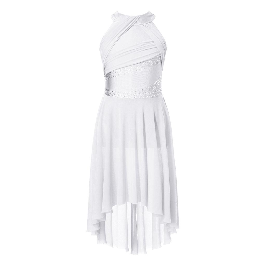 Детское танцевальное платье без рукавов с оборками и стразами для латиноамериканских и современных танцев