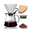 FGIUKC Кофейный сервер Стеклянная пластиковая подставка Кофейная воронка 600 мл с мерной шкалой для людей Оборудование для капельного кофе с крышкой Стеклянная ручка Ручной капельный