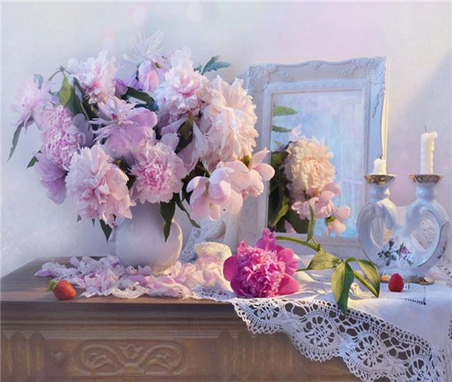 RUOPOTY Краска по номерам, цветок пиона, настенное искусство, уникальный подарок, ручная роспись на холсте, картина по номерам, уличный декор для детской комнаты