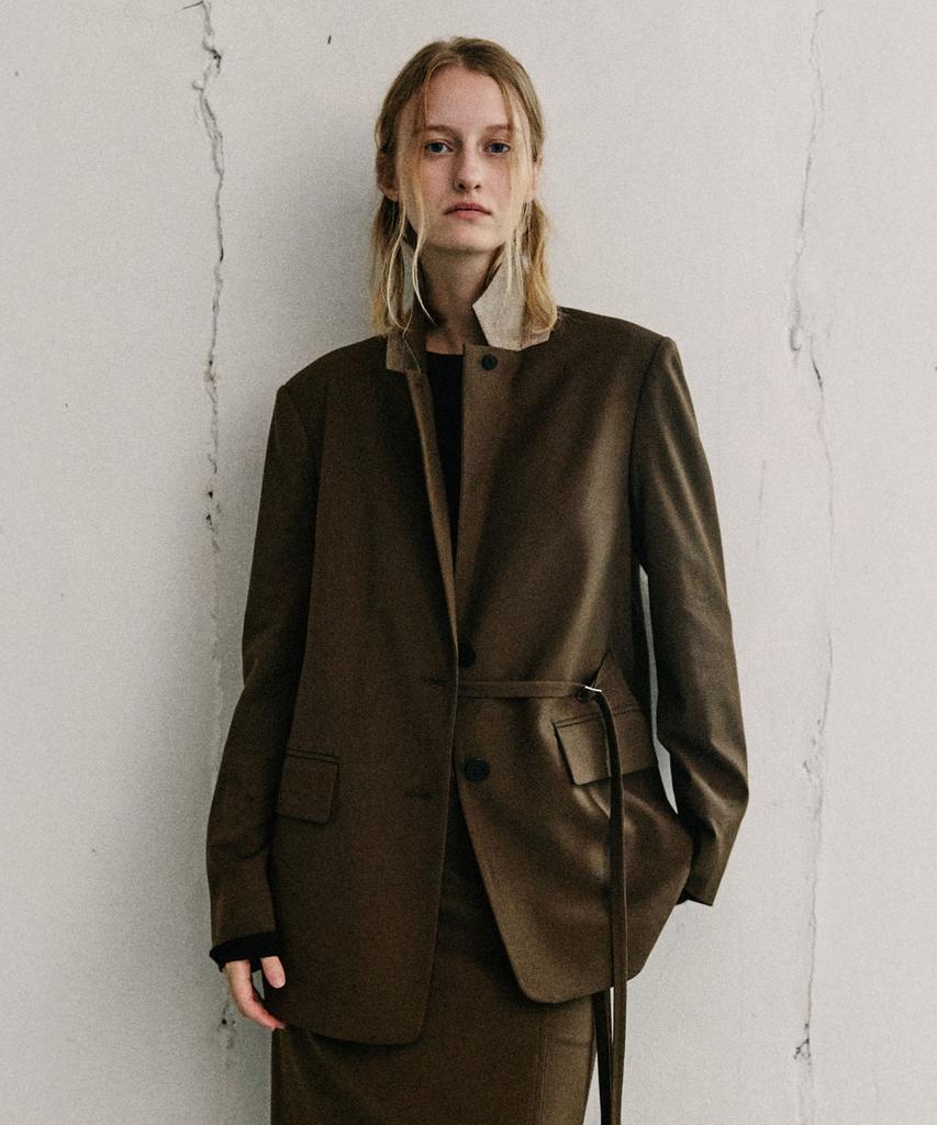 Artid Two-Way Belted Blazer Jacket_Brown