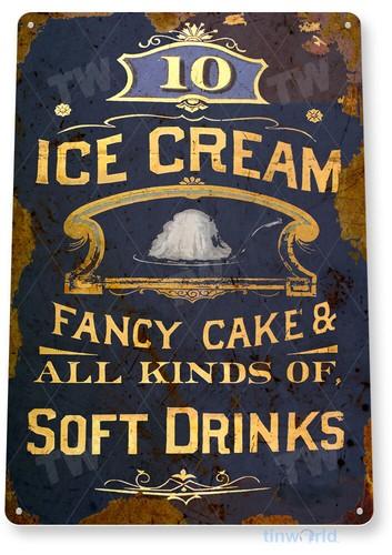 TIN SIGN Ice Cream Soft Drinks Soda Sign Rust Shop Store Kitchen Parlor A