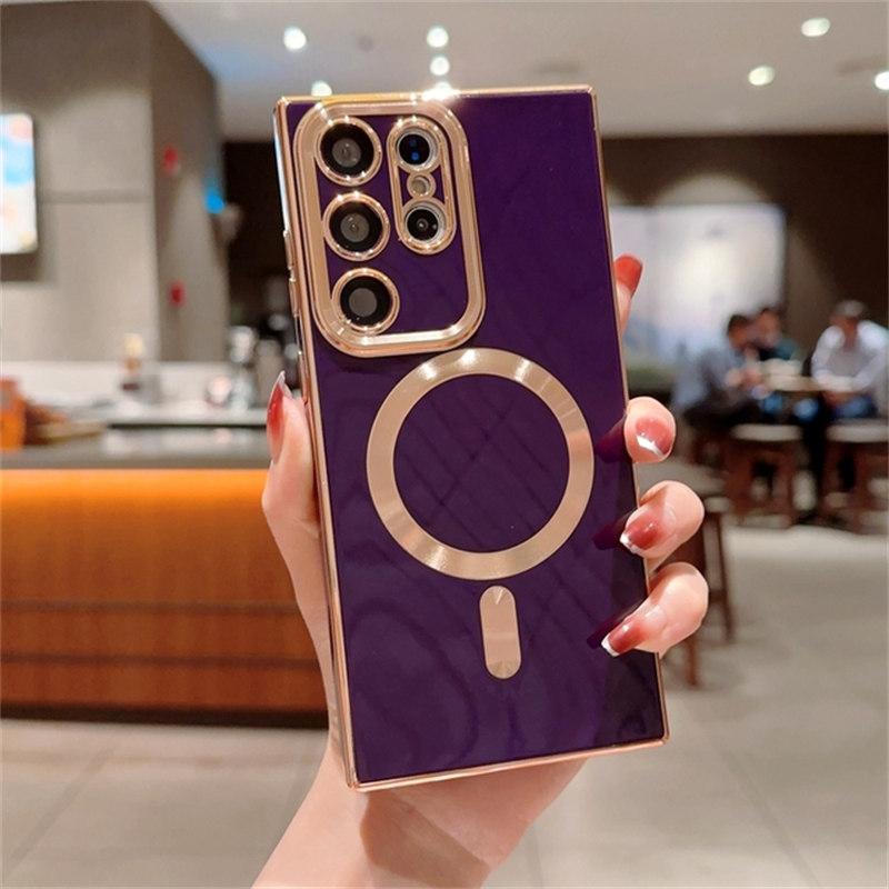 Роскошный магнитный чехол для телефона с беспроводной зарядкой для Samsung S21 S22 S23 Ultra Plus Magsafe, бампер, противоударный мягкий чехол