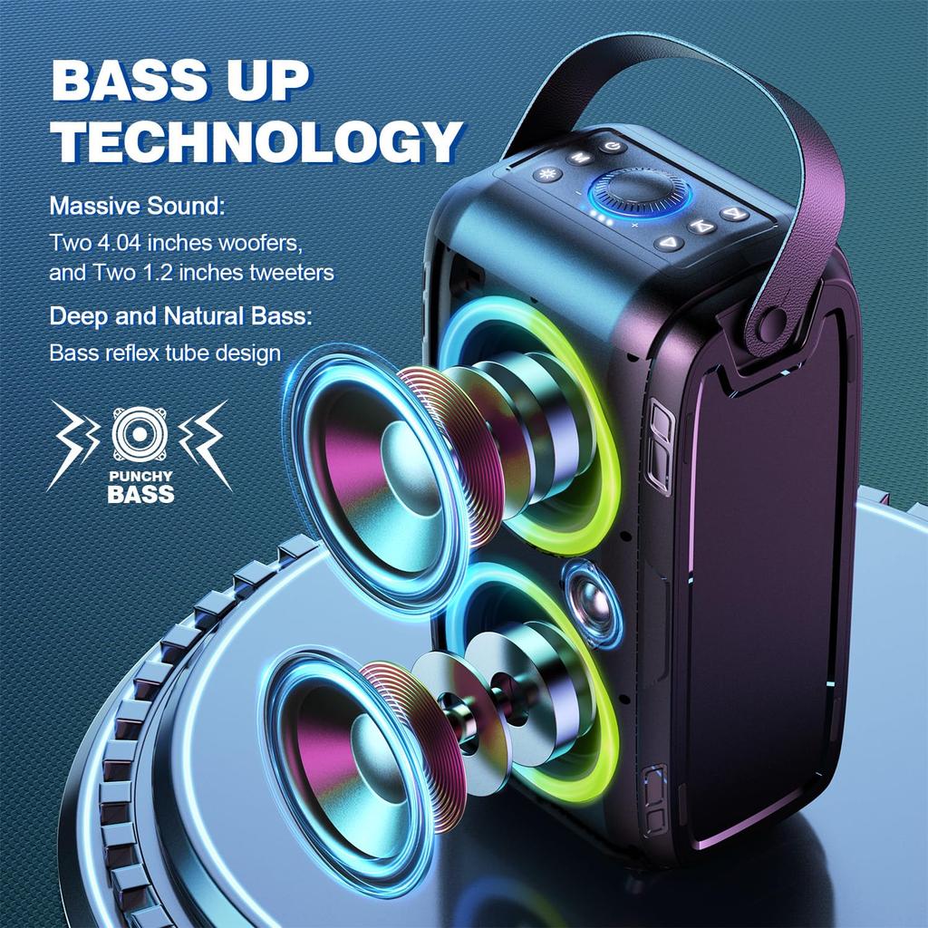 W-KING 80W Loud Bluetooth Speaker, Super Deep Bass, Huge 105dB Sound, Portable Party Speaker, Mixed Color LED Lights, 24H Playtime, Bluetooth 5.0,