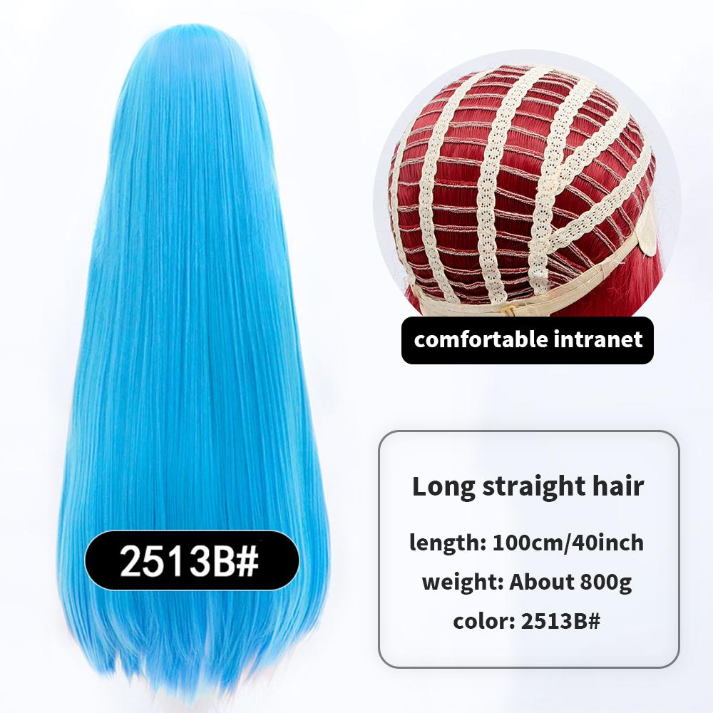 Длинный синтетический парик аниме для косплея 100 см с челкой, светлые, синие, красные, розовые, фиолетовые волосы для вечеринки