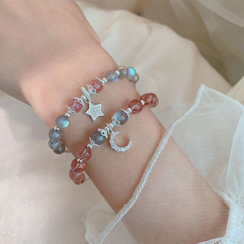 Exquisite Pink Bracelets For Women Cute Star Moon Bracelet Metal Chain Beads Bracelet Sister Girlfriend Gift