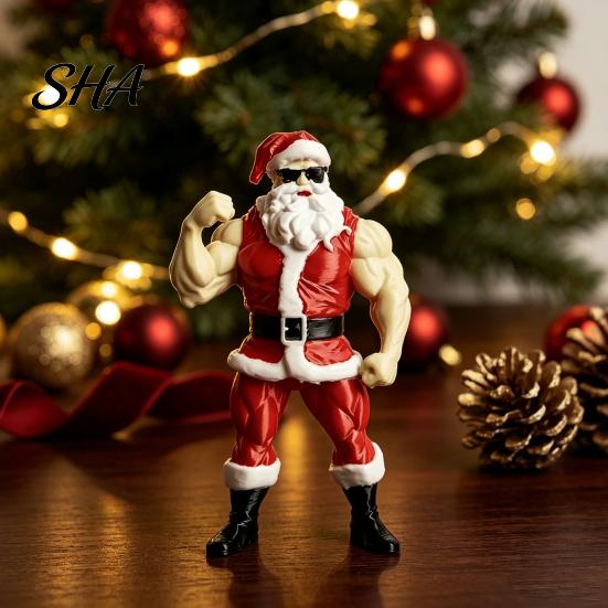 Unique Christmas Party Supplies Muscular Santa Claus Figurine, Funny Hilarious Resin Strong Statue, Novelty Holiday Figurine Collectible Desktop