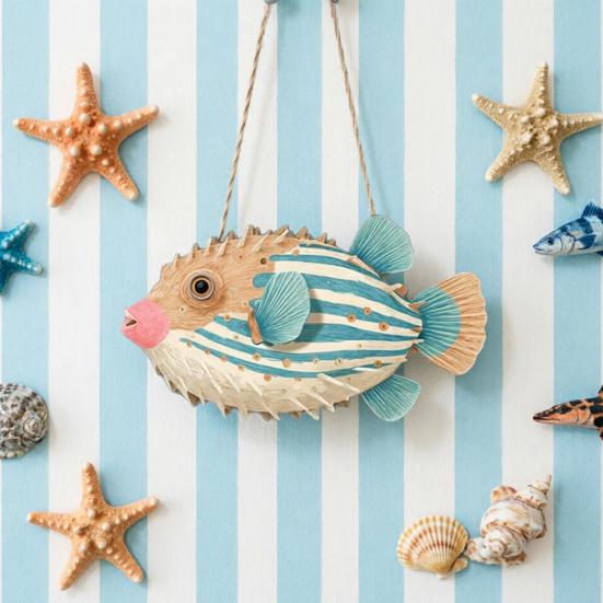 Wooden Fish Hanging Sign Vintage Nautical Coastal Wall Art Rustic Clownfish Beach Ornament for Home Lake House Bathroom Bedroom