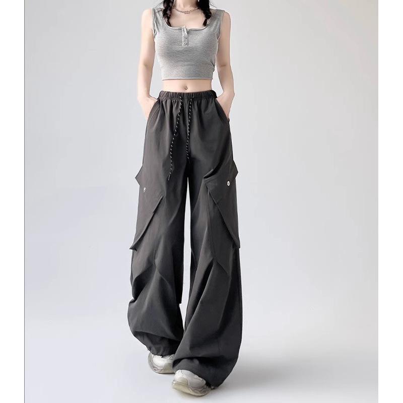 Рабочие повседневные брюки для женщин на лето, новые свободные прямые брюки с высокой талией и широкими штанинами, быстросохнущие спортивные брюки